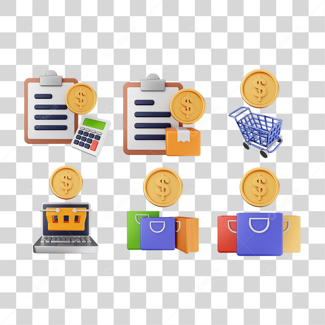 Ícone 3D Pacotes de Arquivos Compras Online PNG Transparente