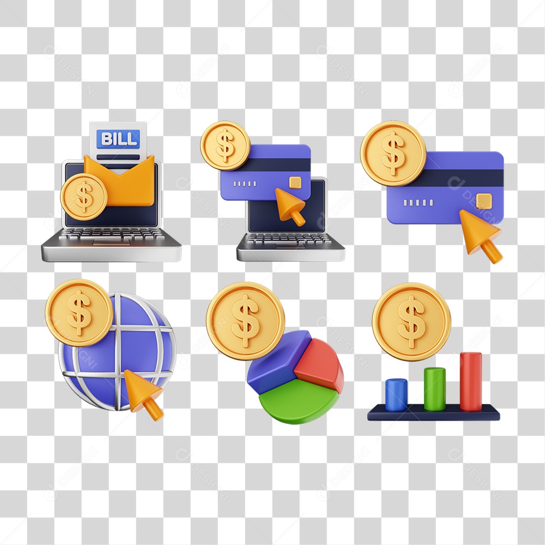 Ícone 3D Pacotes de Arquivos Compras Online PNG Transparente