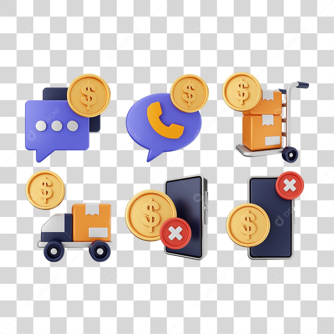 Ícone 3D Pacotes de Arquivos Compras Online PNG Transparente