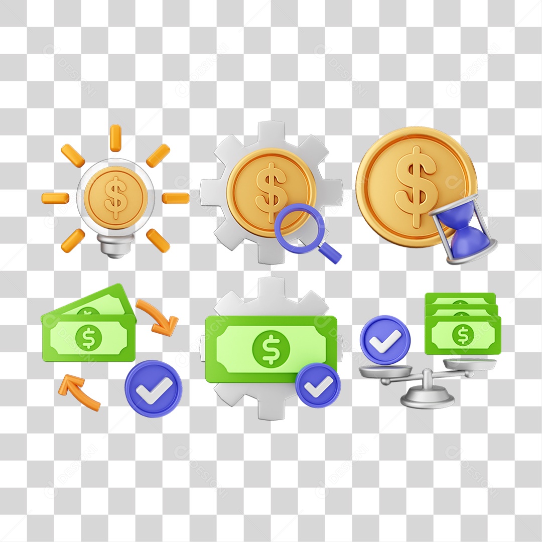 Pacote de Ícones Dinheiro Moeda PNG Transparente