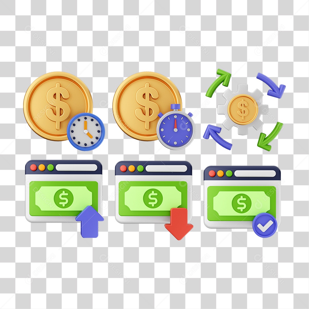 Pacote de Ícones Dinheiro Moeda PNG Transparente