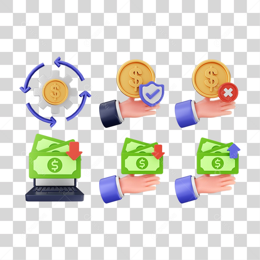 Pacote de Ícones Dinheiro Moeda PNG Transparente