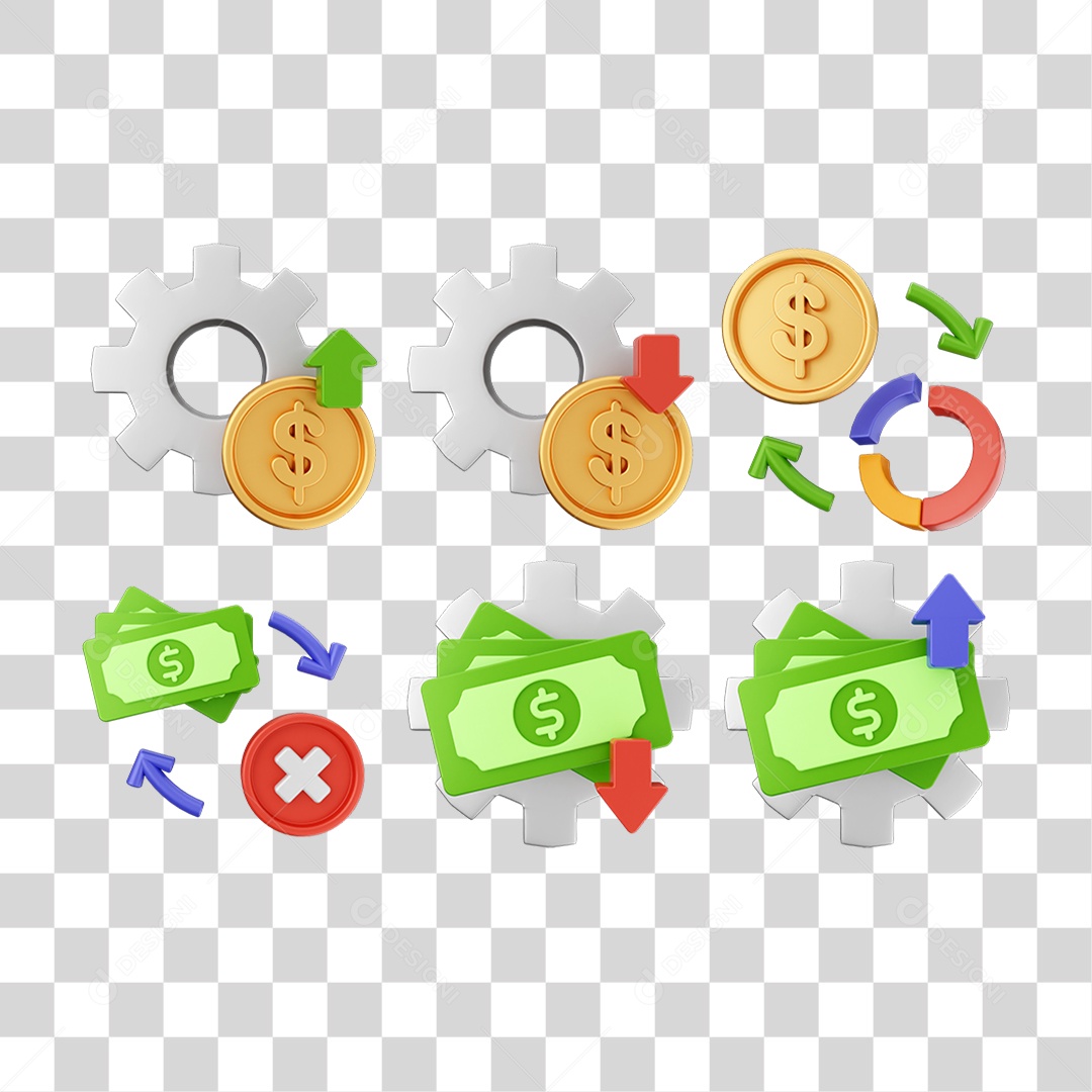 Pacote de Ícones Dinheiro Moeda PNG Transparente