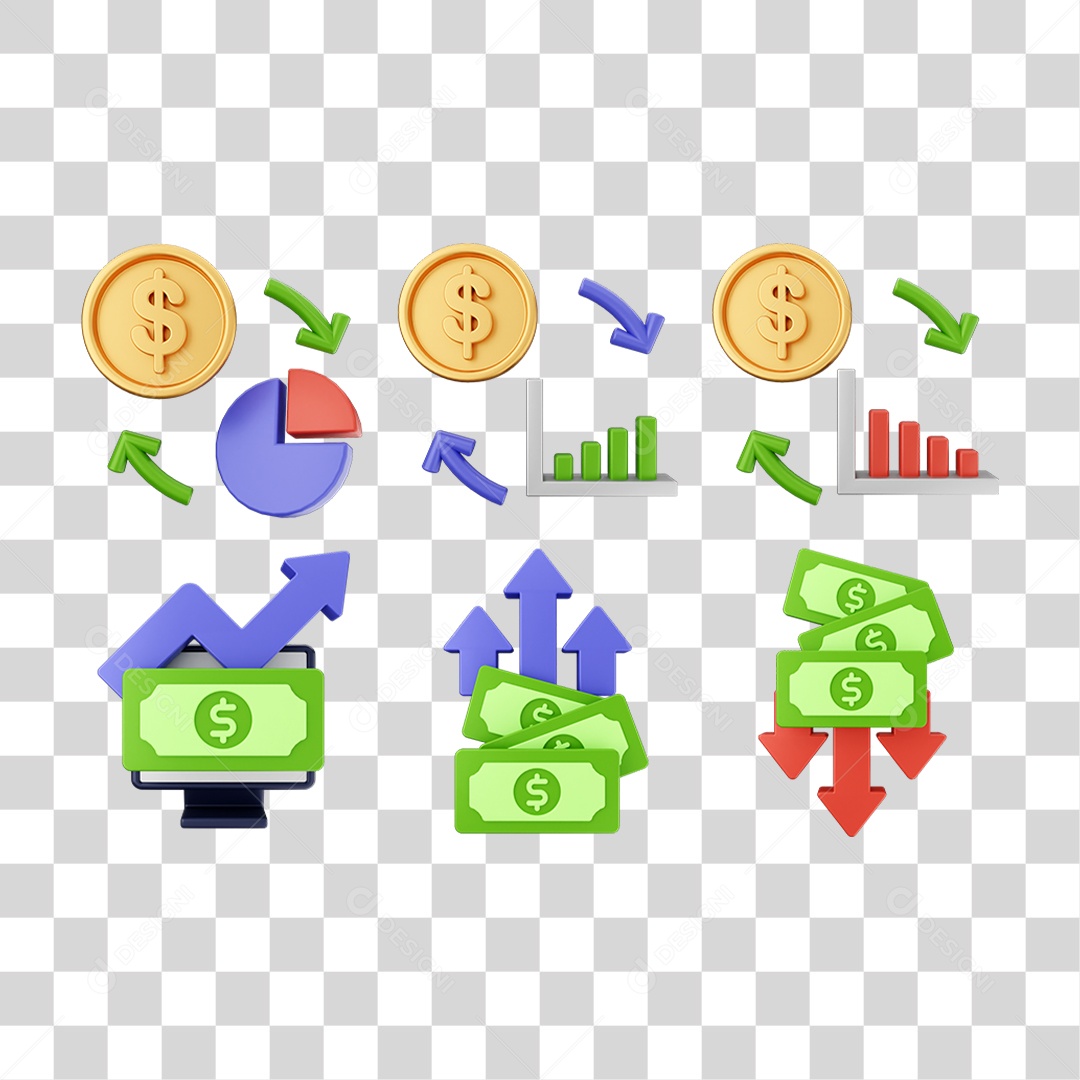 Pacote de Ícones Dinheiro Moeda PNG Transparente