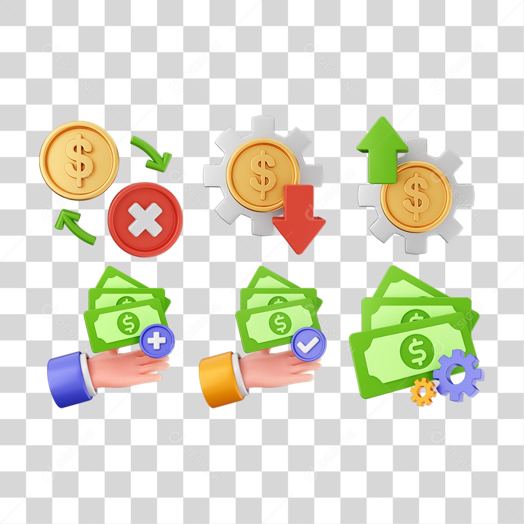 Pacote de Ícones Dinheiro Moeda PNG Transparente