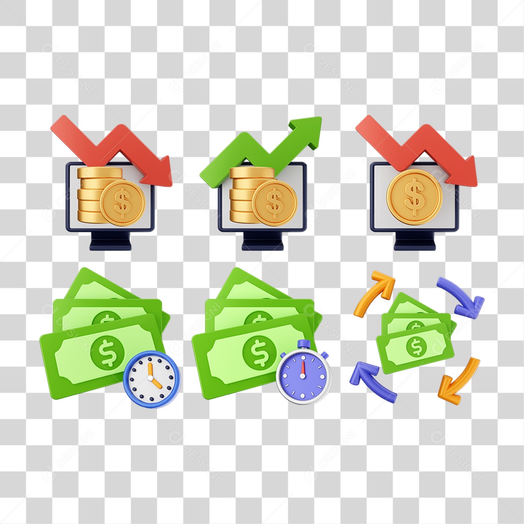 Pacote de Ícones Dinheiro Moeda PNG Transparente