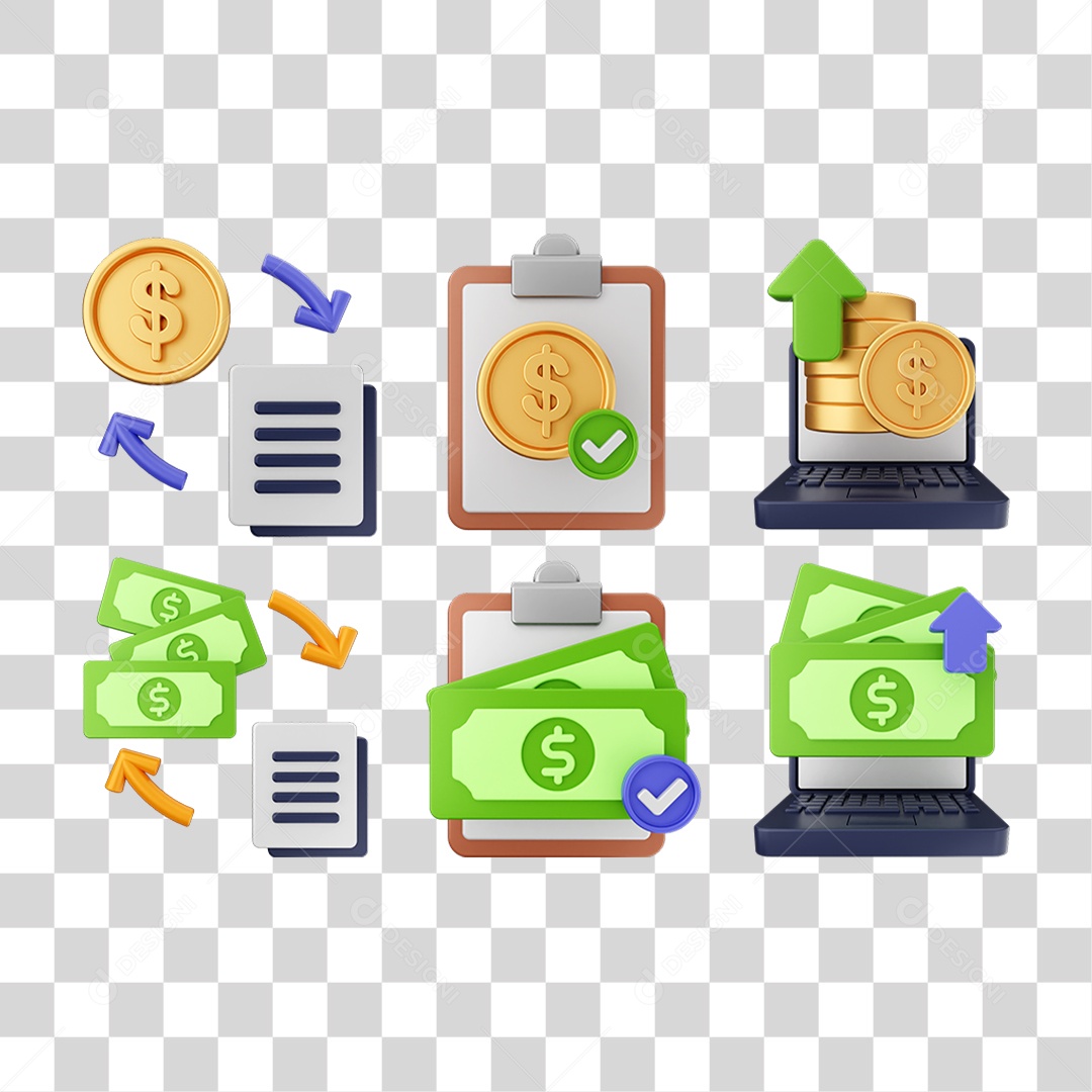 Pacote de Ícones Dinheiro Moeda PNG Transparente