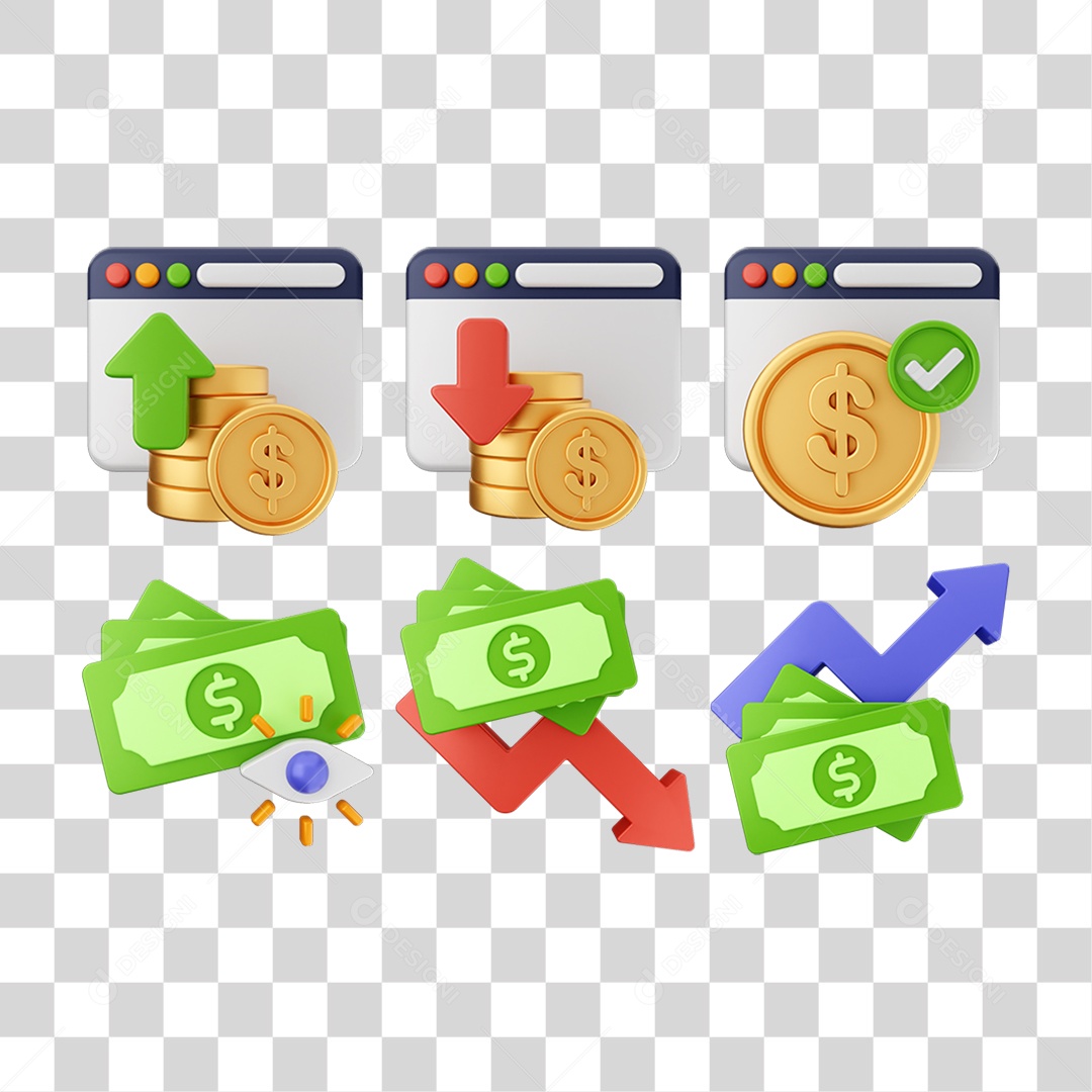 Pacote de Ícones Dinheiro Moeda PNG Transparente