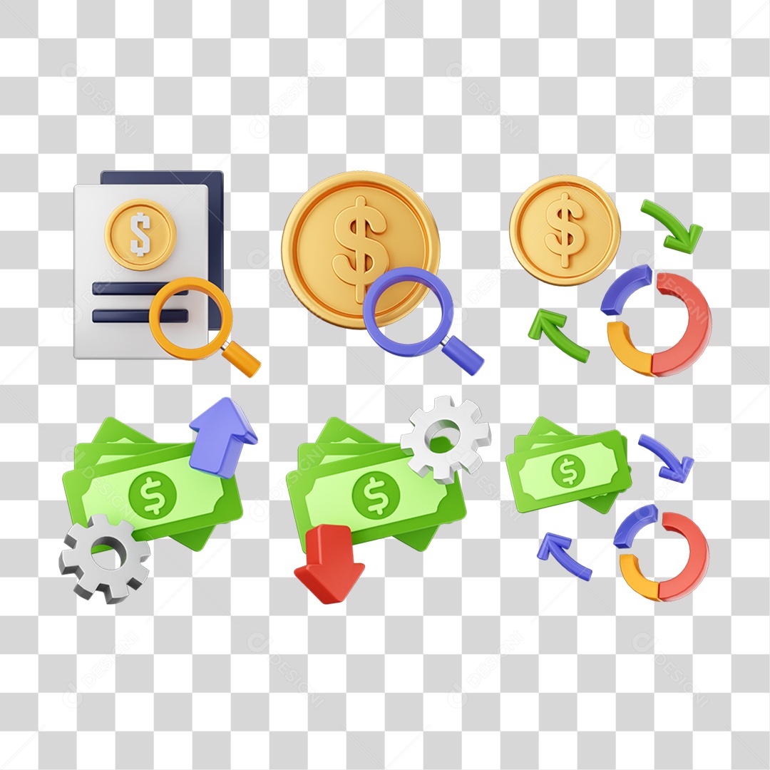 Pacote de Ícones Dinheiro Moeda PNG Transparente