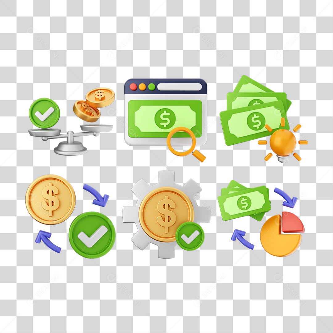 Pacote de Ícones Dinheiro Moeda PNG Transparente