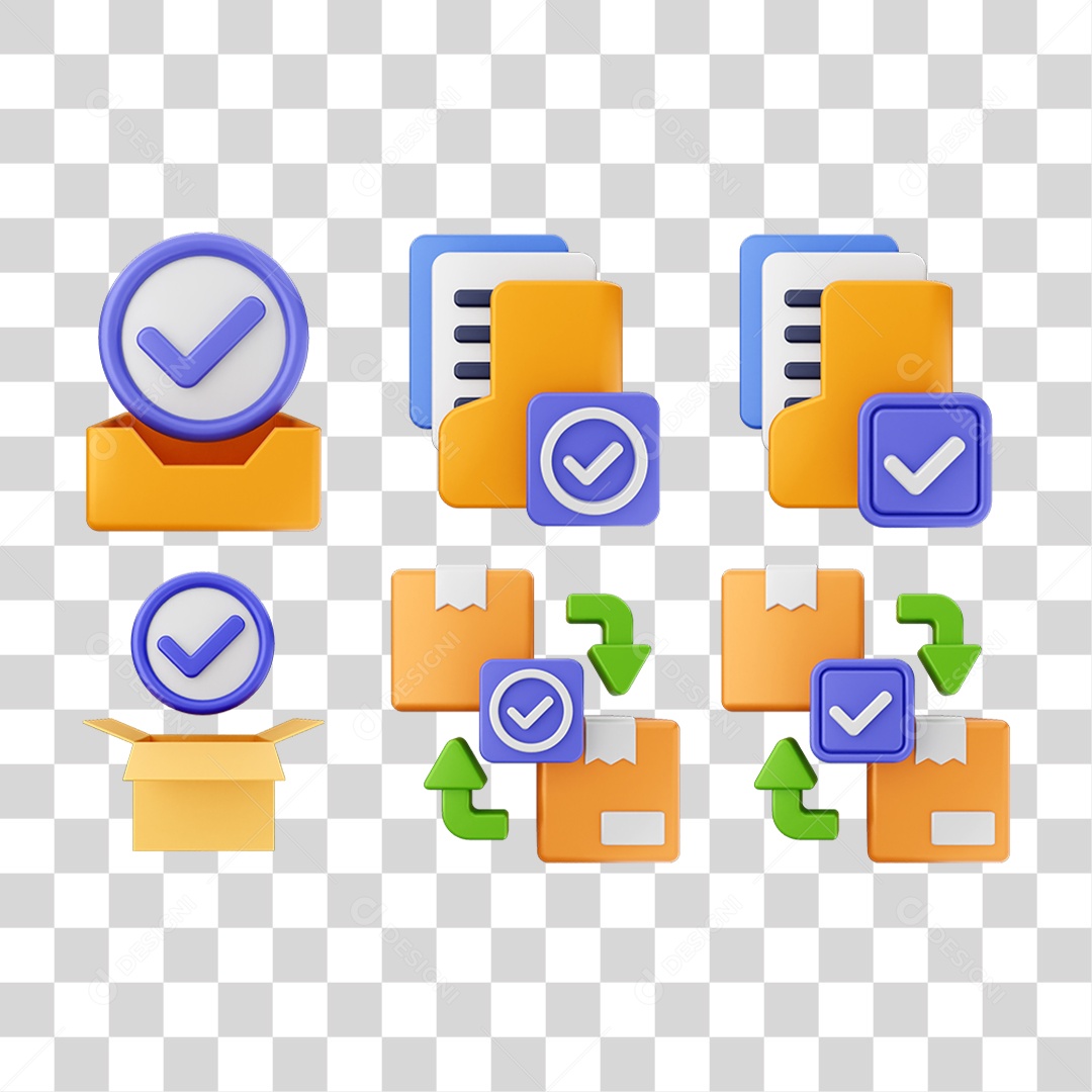 Ícone 3D Pacotes de Arquivos Verificação PNG Transparente