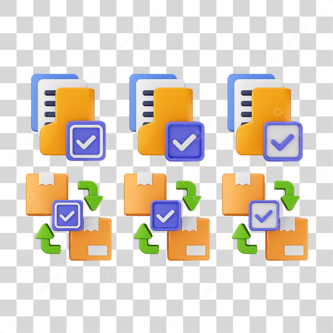 Ícone 3D Pacotes de Arquivos Verificação PNG Transparente