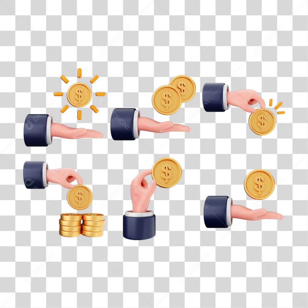 Pacote de Ícones Moedas PNG Transparente