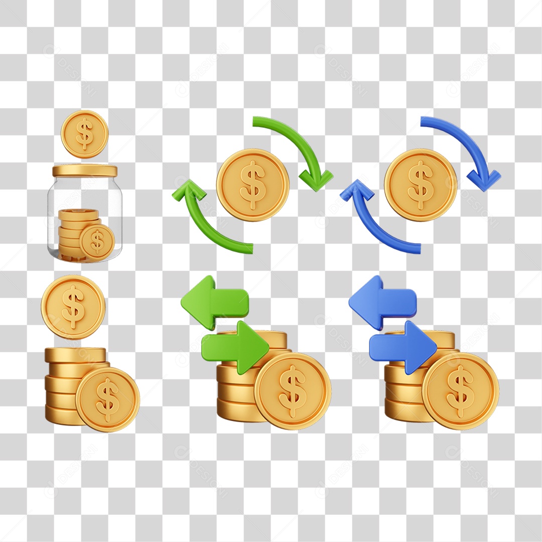 Pacote de Ícones Moedas PNG Transparente