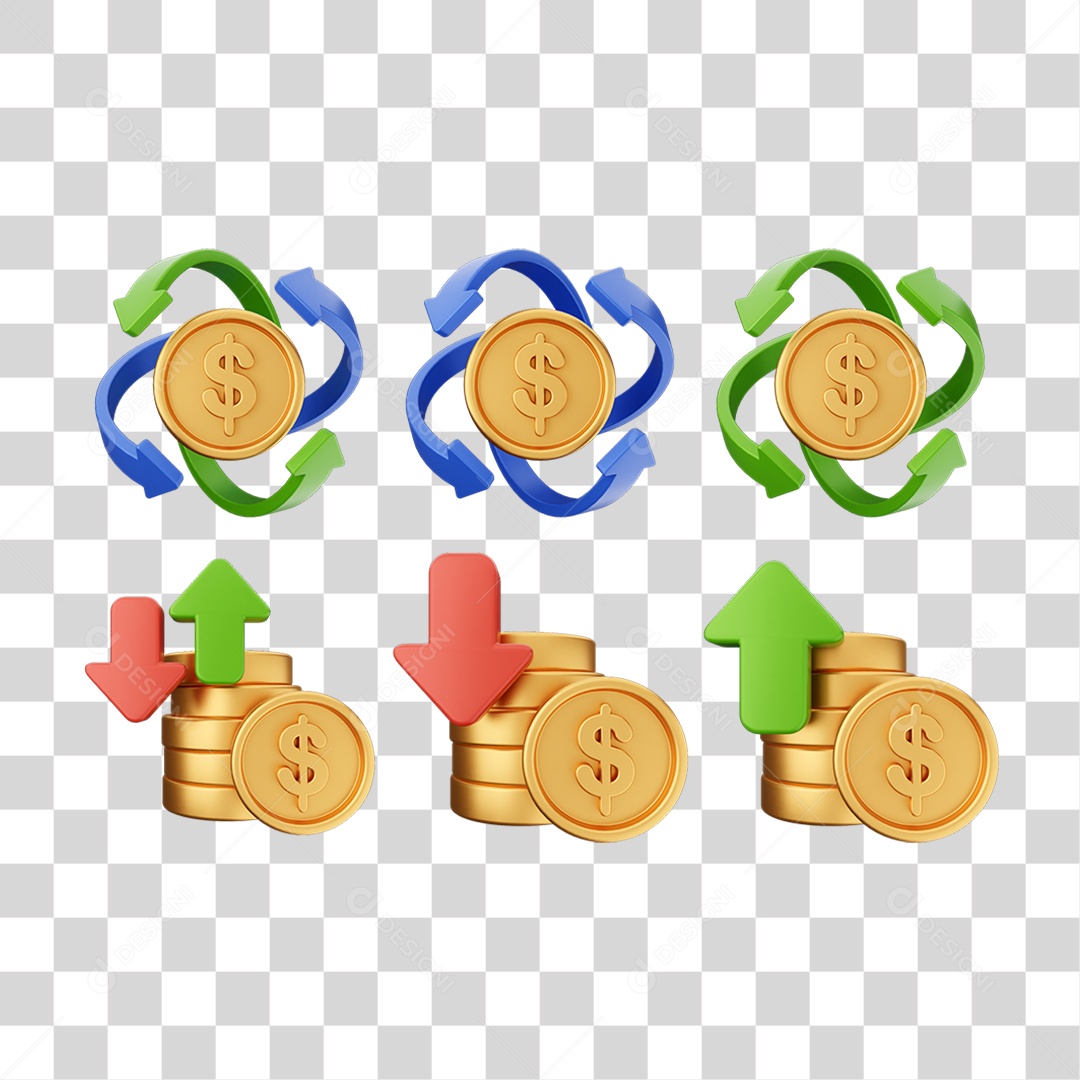 Pacote de Ícones Moedas PNG Transparente