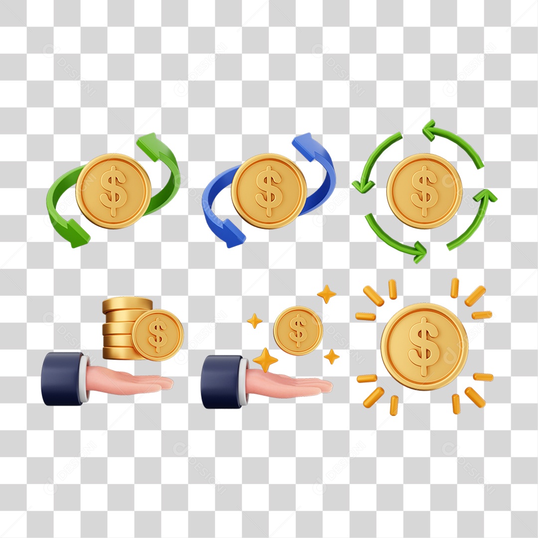 Pacote de Ícones Moedas PNG Transparente