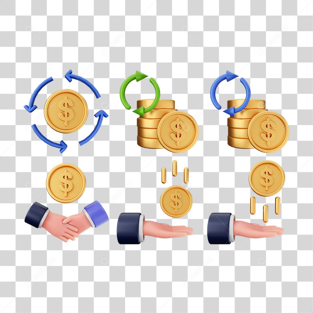 Pacote de Ícones Moedas PNG Transparente