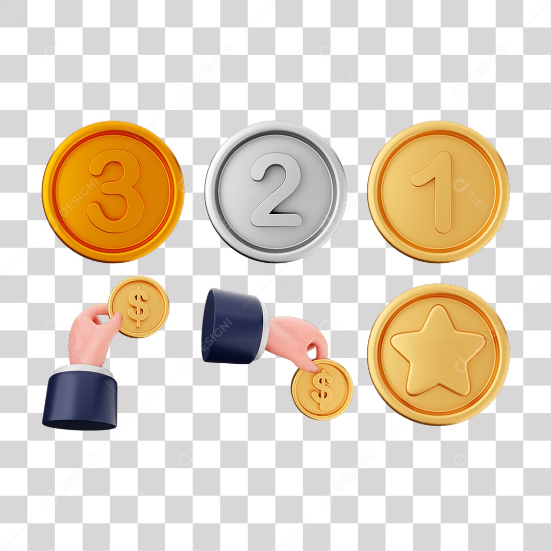 Pacote de Ícones Moedas PNG Transparente