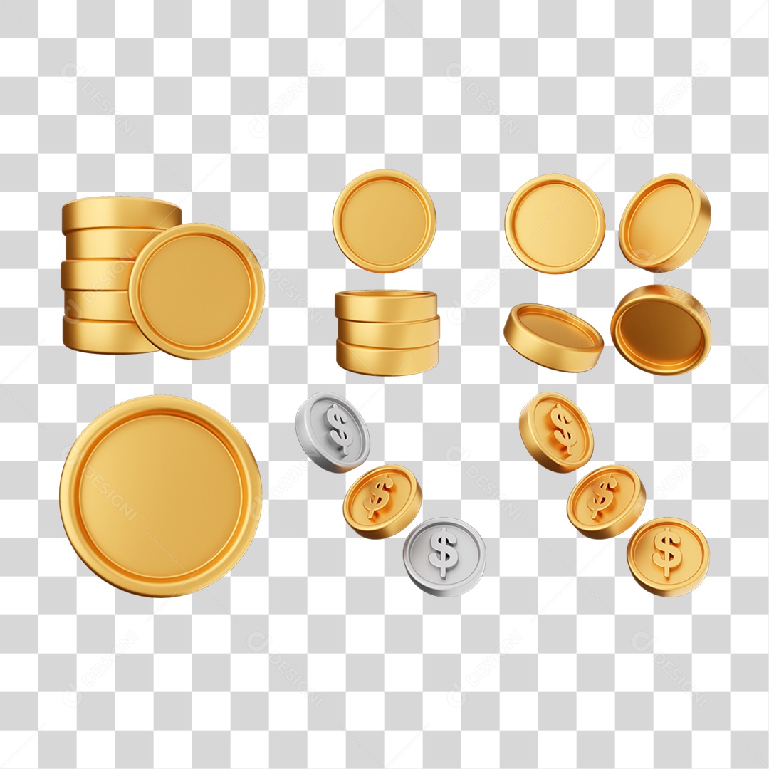 Pacote de Ícones Moedas PNG Transparente