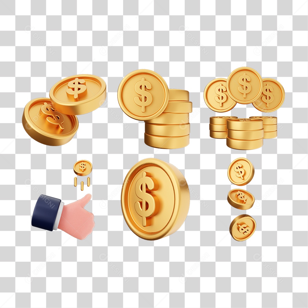 Pacote de Ícones Moedas PNG Transparente