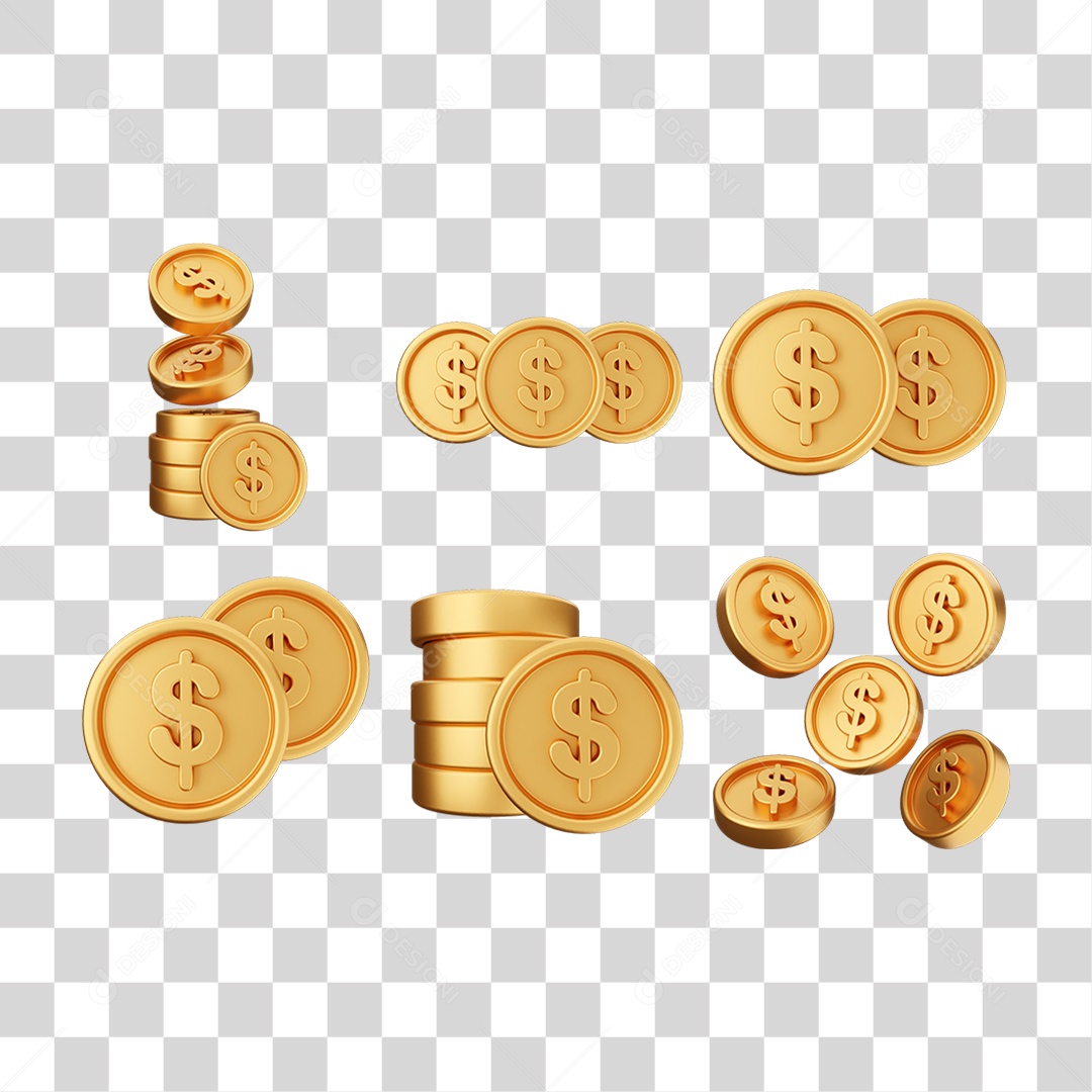 Pacote de Ícones Moedas PNG Transparente