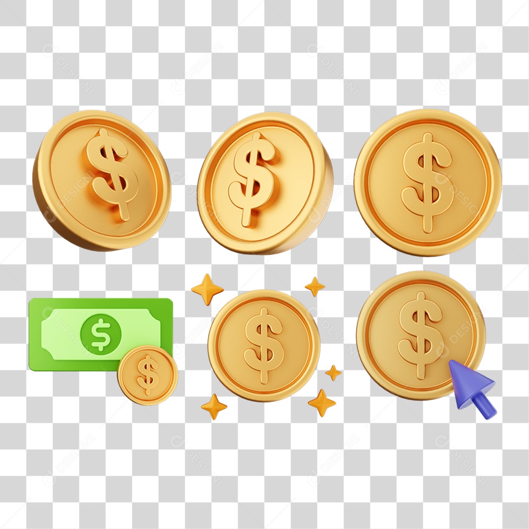 Pacote de Ícones Moedas PNG Transparente