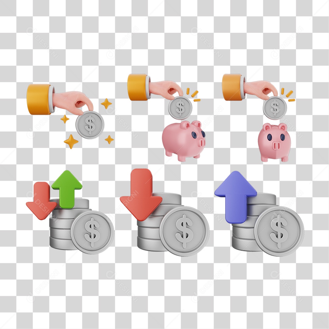 Pacote de Ícones Moedas PNG Transparente