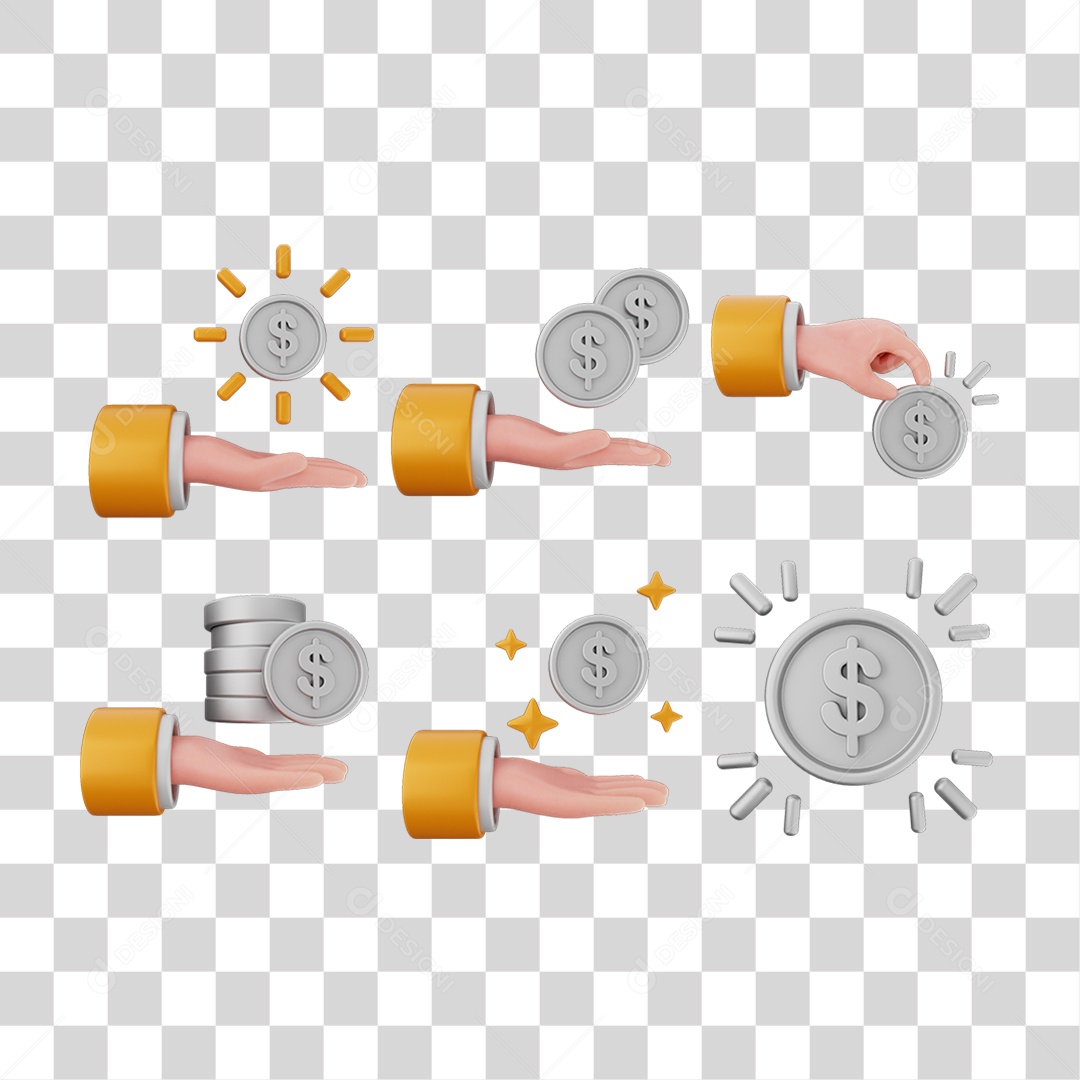 Pacote de Ícones Moedas PNG Transparente