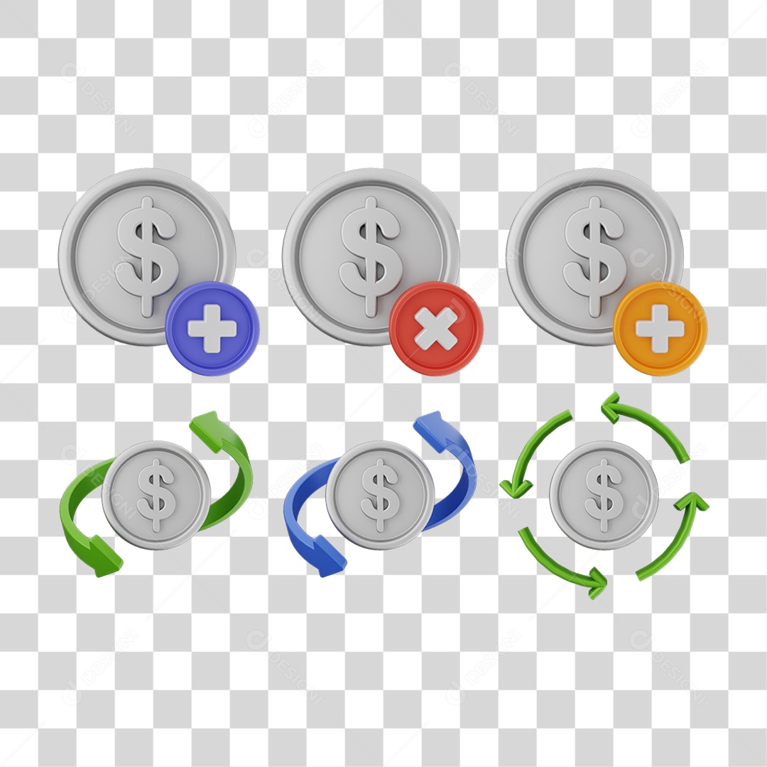 Pacote de Ícones Moedas PNG Transparente