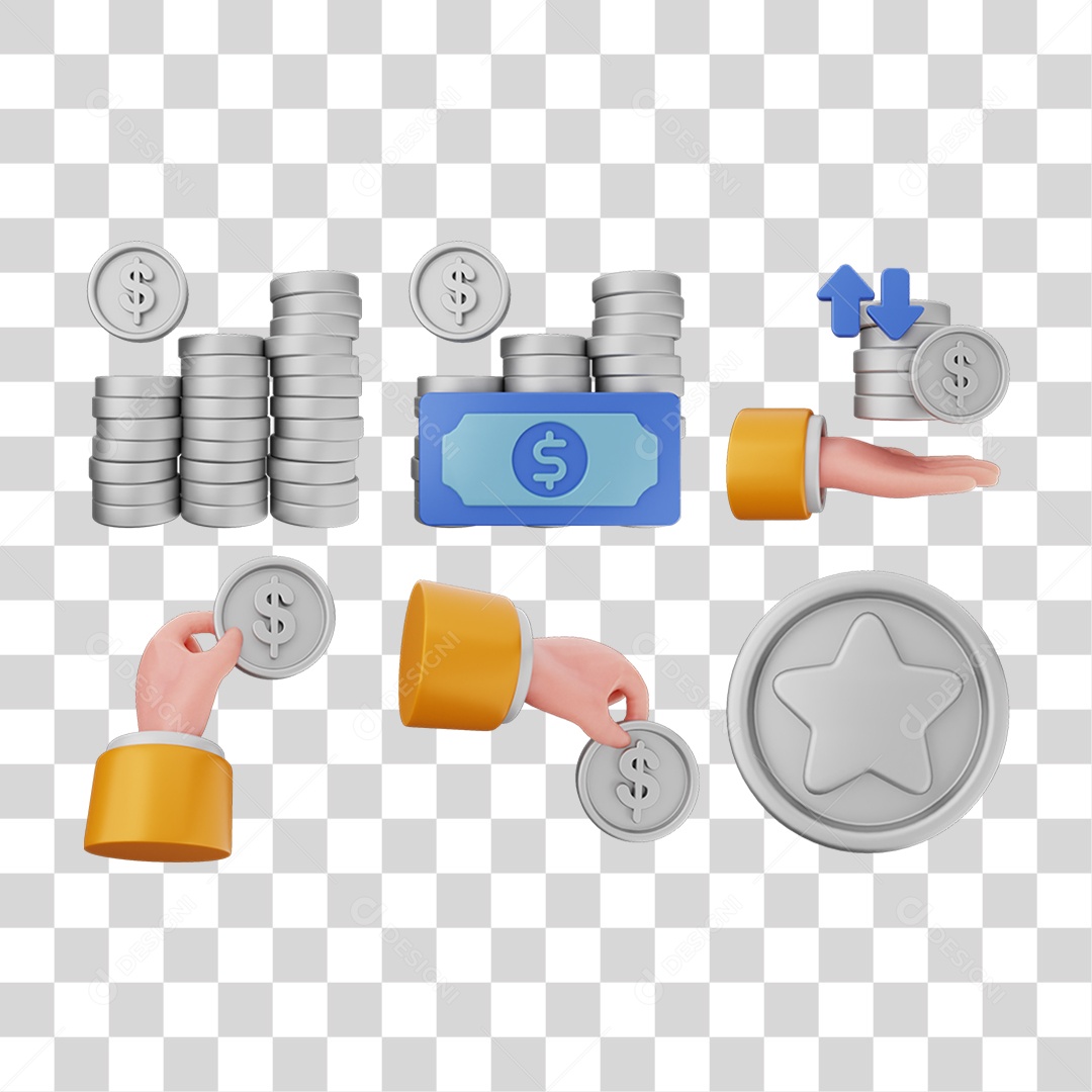 Pacote de Ícones Moedas PNG Transparente