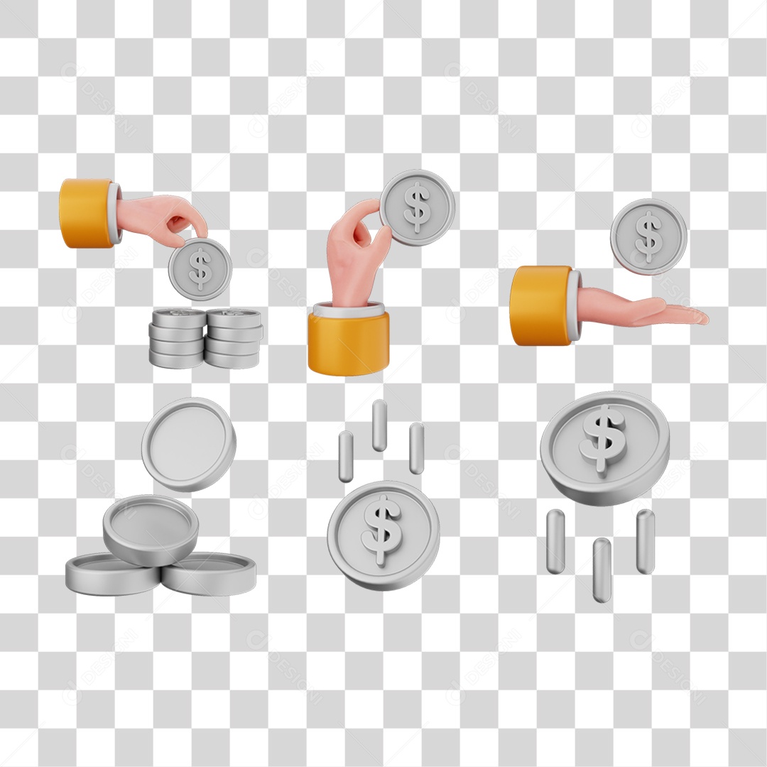 Pacote de Ícones Moedas PNG Transparente