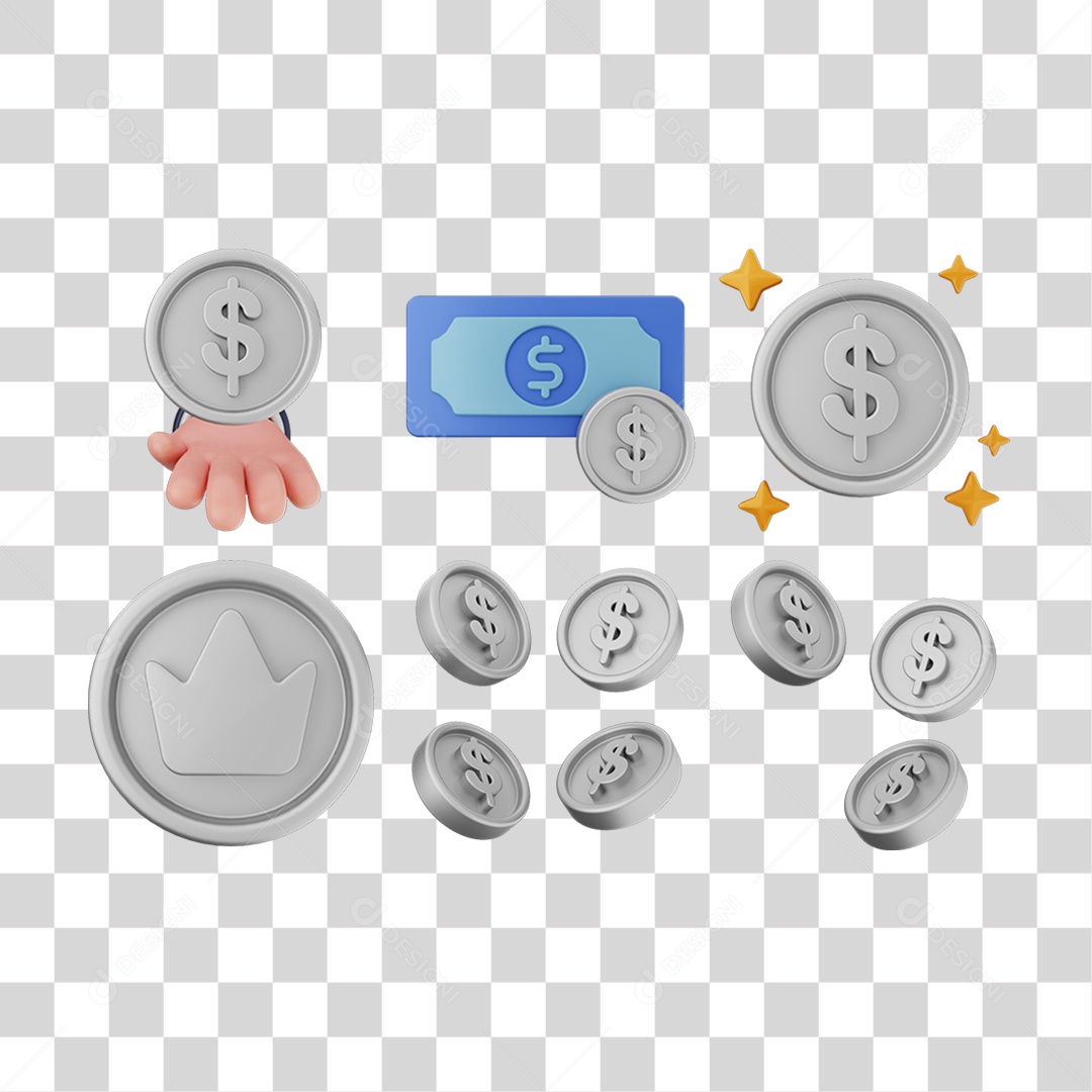 Pacote de Ícones Moedas PNG Transparente