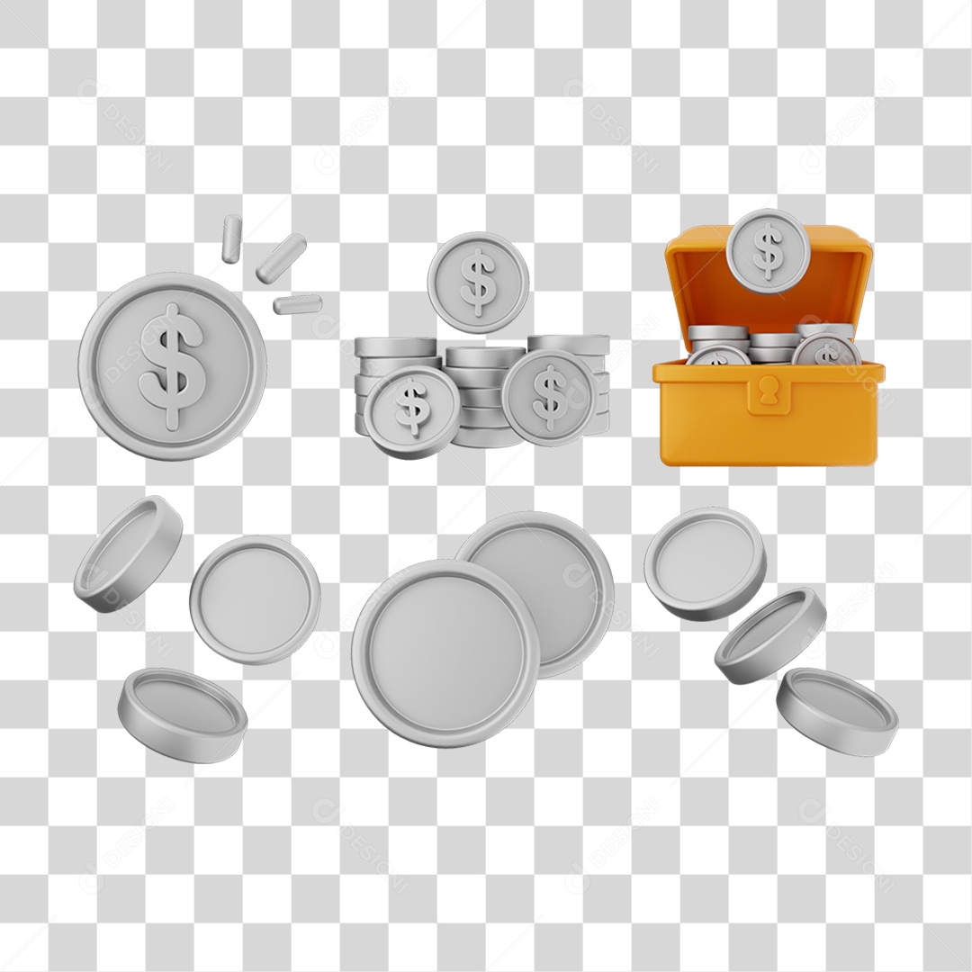 Pacote de Ícones Moedas PNG Transparente