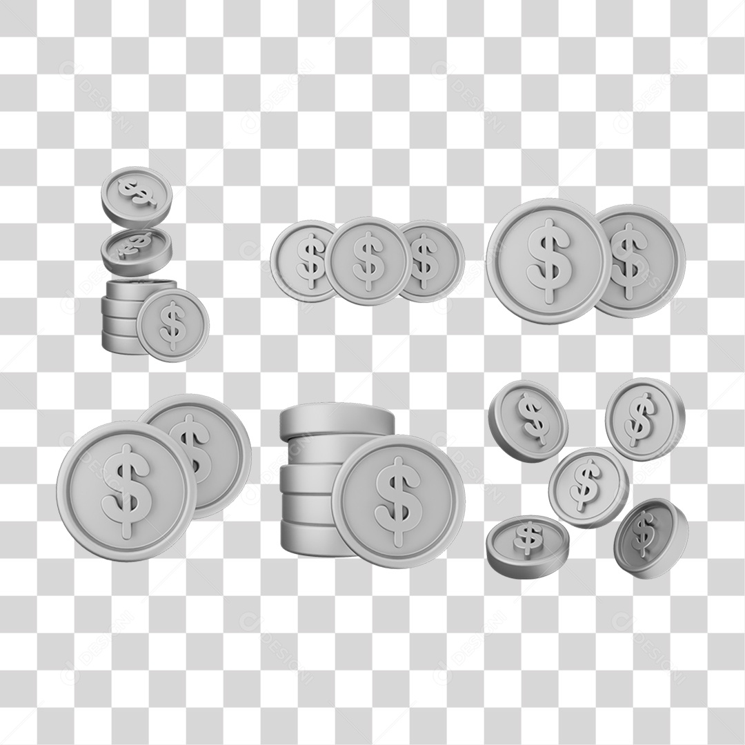 Pacote de Ícones Moedas PNG Transparente