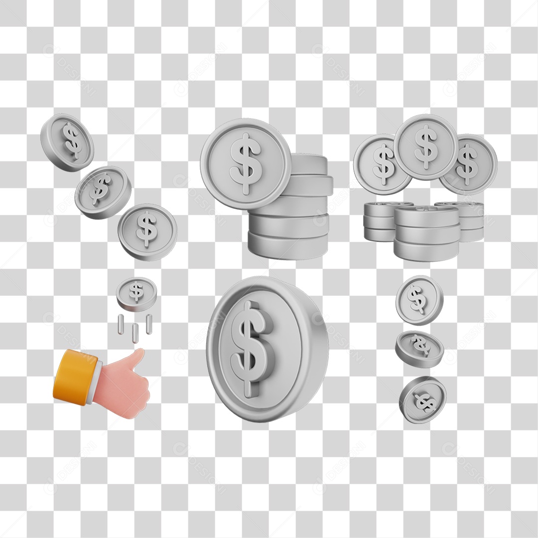 Pacote de Ícones Moedas PNG Transparente