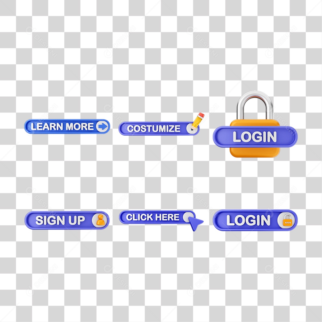 Conjunto de Botões de Interface de Usuário PNG Transparente