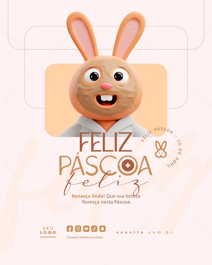 Feliz Páscoa 20 de Abril Estética Social Media PSD Editável