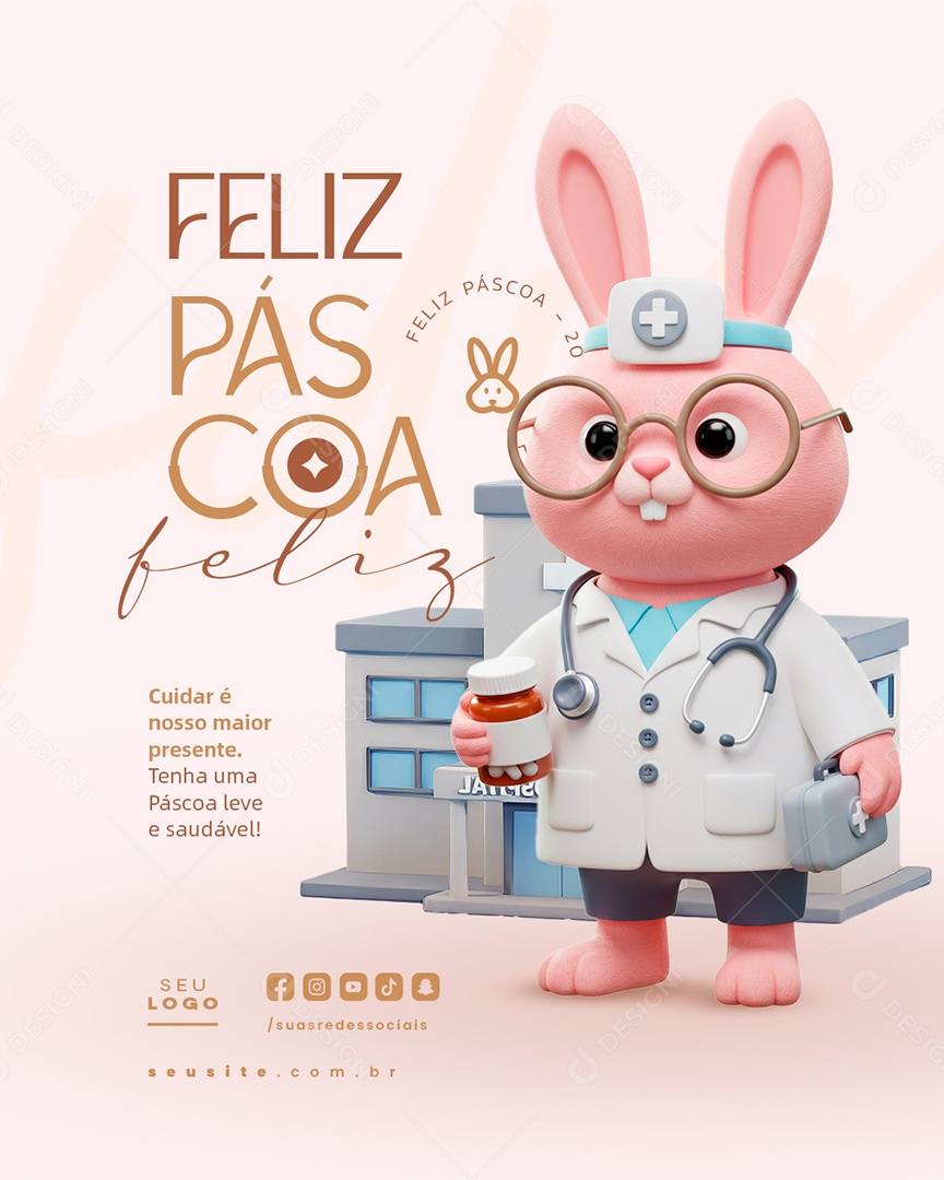 Feliz Páscoa 20 de Abril Hospital Clínica Médica Social Media PSD Editável