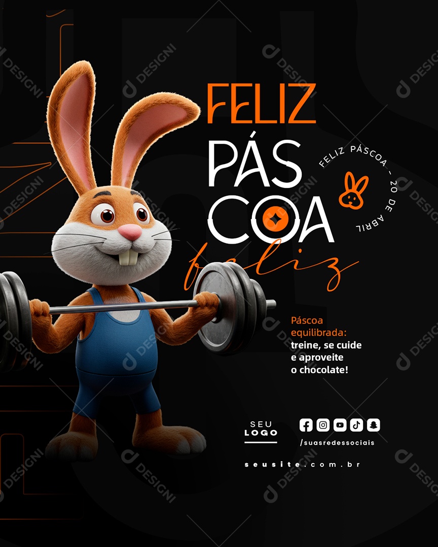 Feliz Páscoa 20 de Abril Academia Social Media PSD Editável