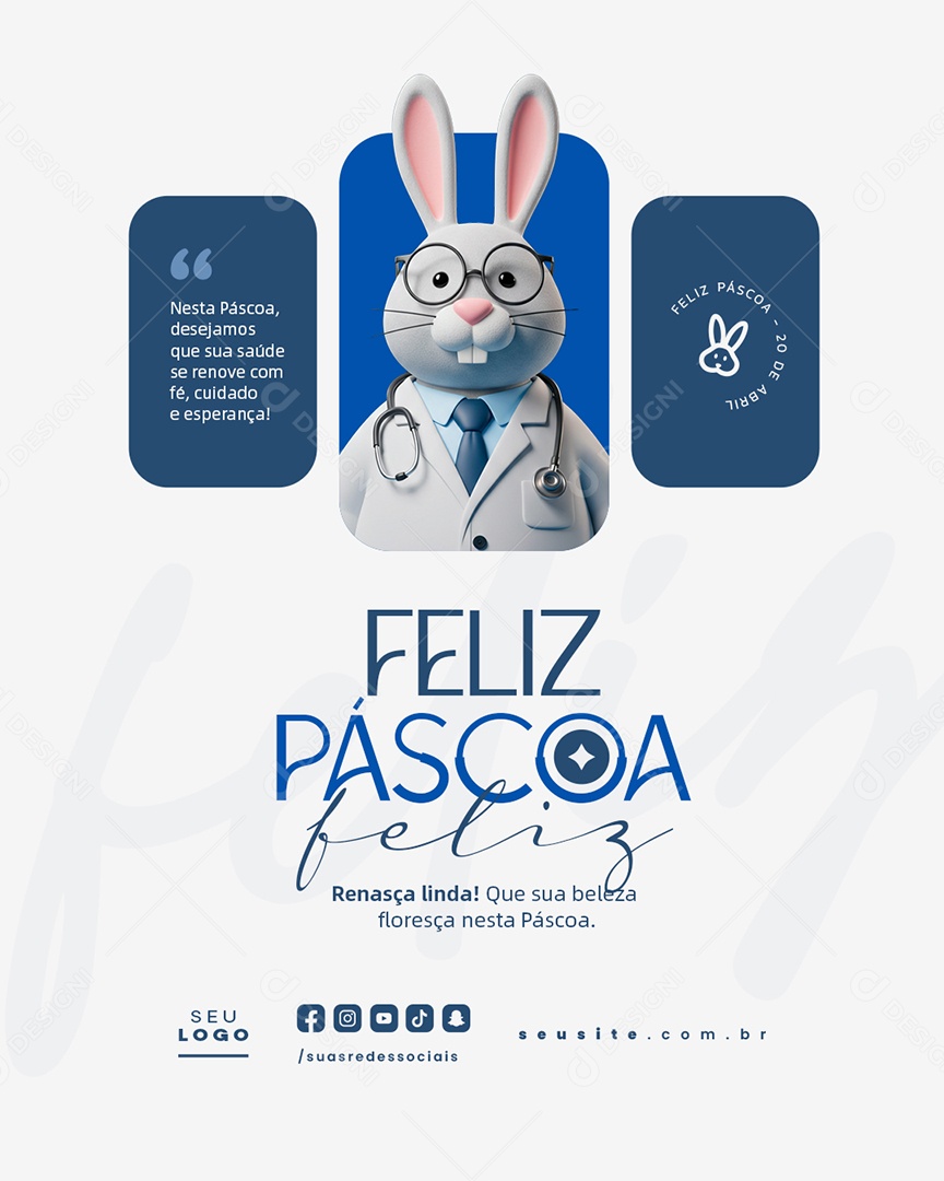 Feliz Páscoa 20 de Abril Hospital Clínica Médica Social Media PSD Editável