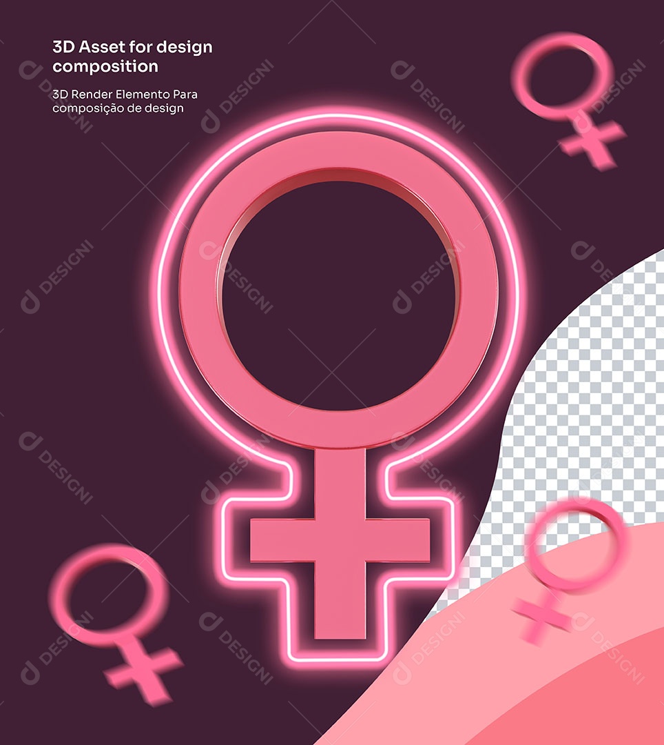 Elemento 3D Símbolo Feminino Dia Internacional da Mulher Para Composição PSD