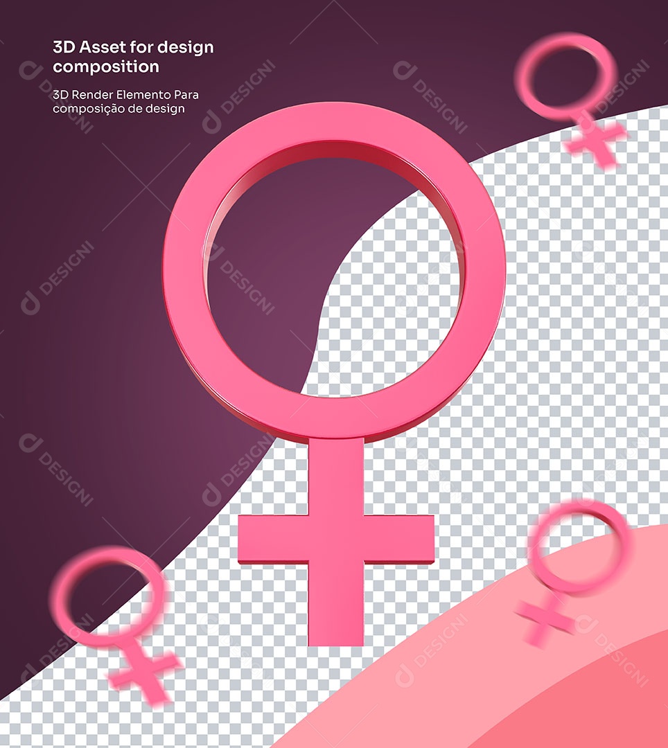 Elemento 3D Símbolo Feminino Dia Internacional da Mulher Para Composição PSD