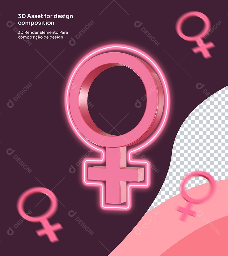 Elemento 3D Símbolo Feminino Dia Internacional da Mulher Para Composição PSD