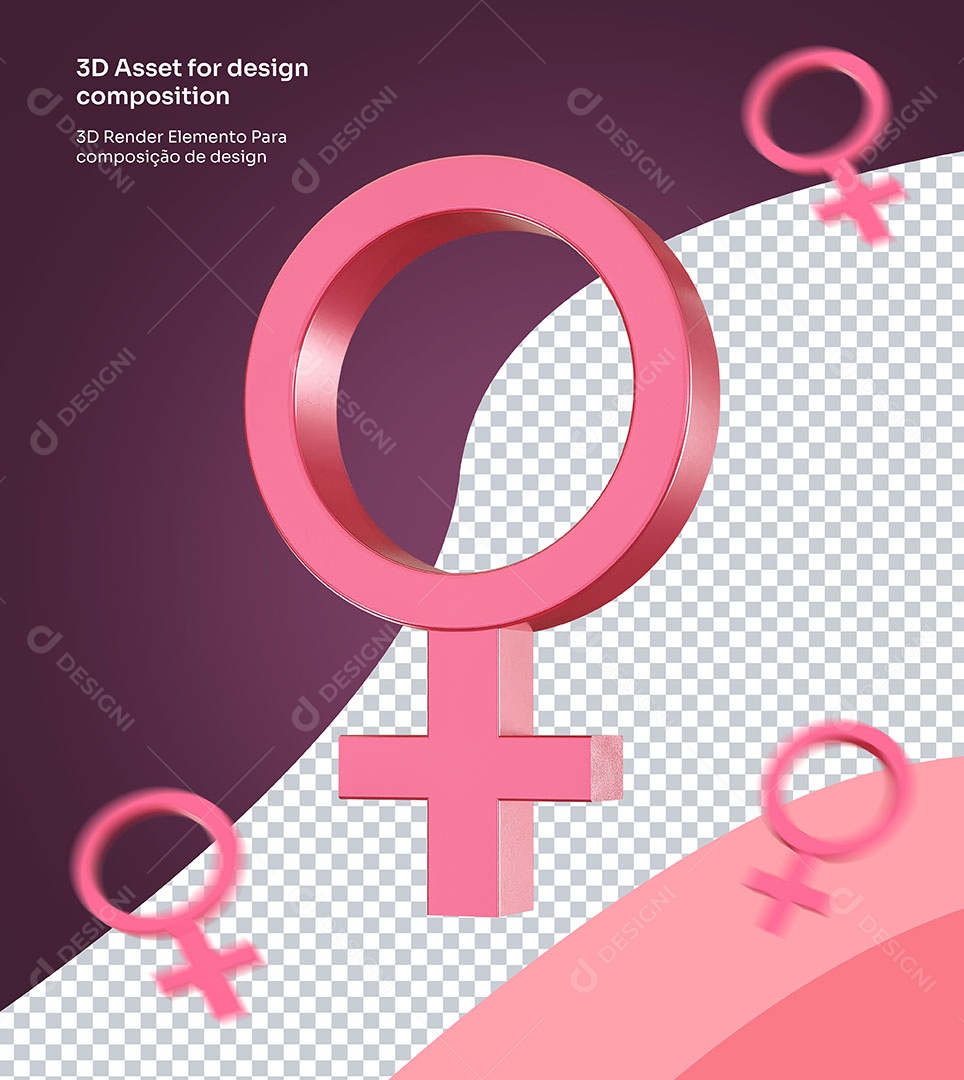 Elemento 3D Símbolo Feminino Dia Internacional da Mulher Para Composição PSD