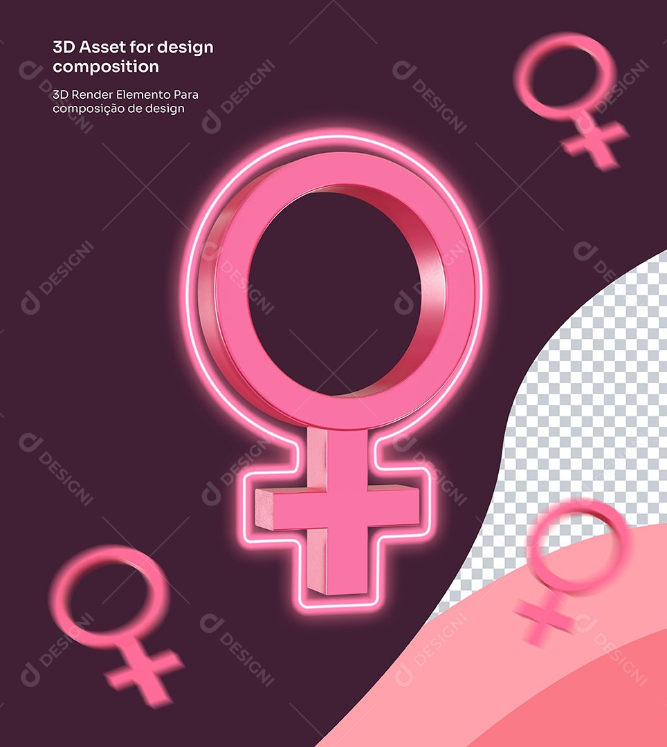 Elemento 3D Símbolo Feminino Dia Internacional da Mulher Para Composição PSD