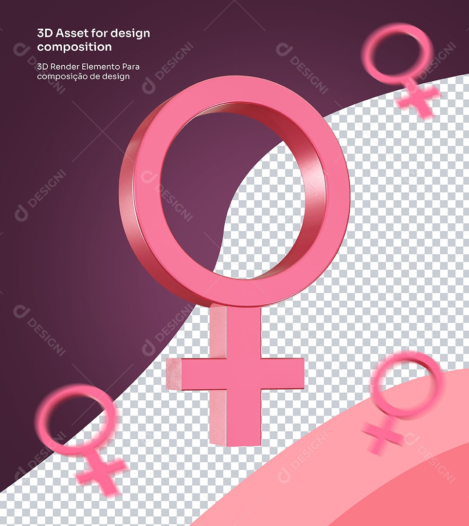Elemento 3D Símbolo Feminino Dia Internacional da Mulher Para Composição PSD