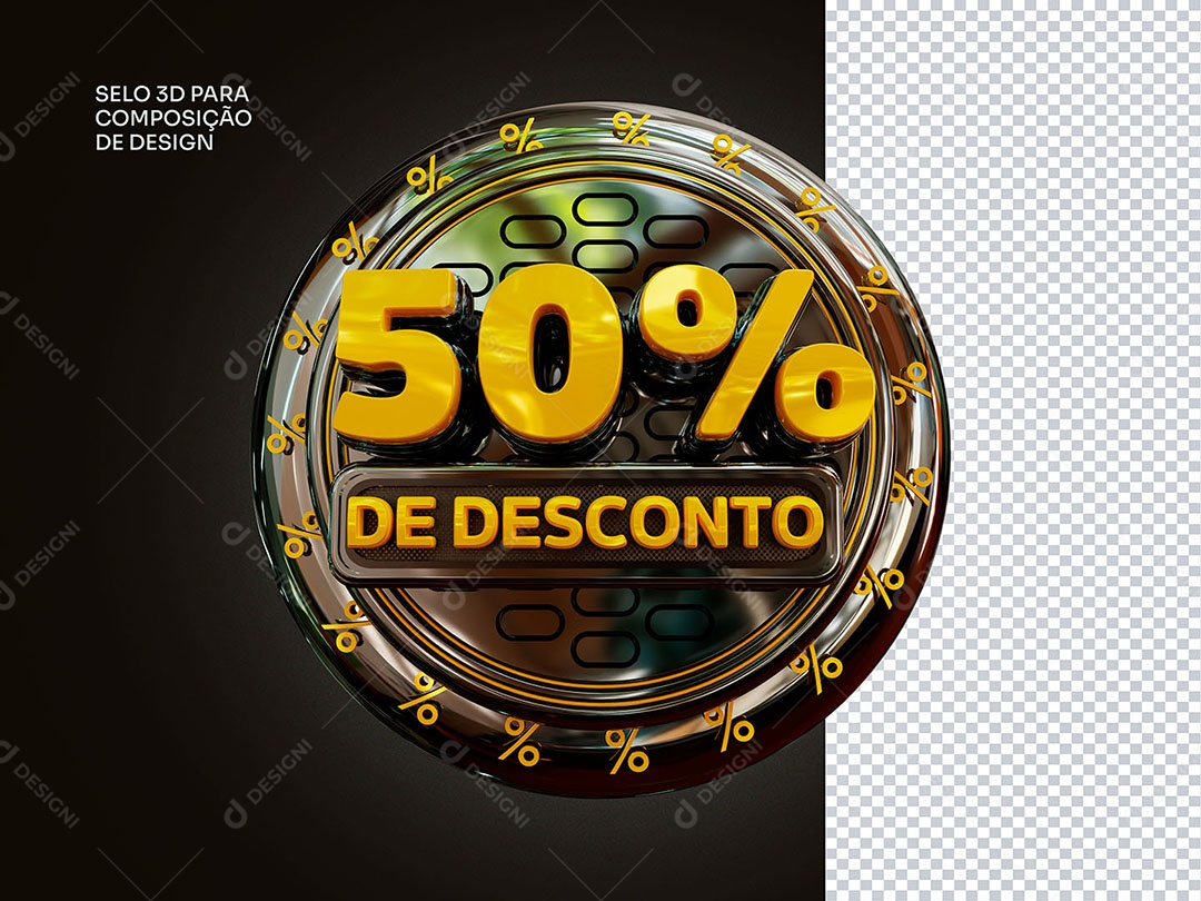 Elemento 3D 50% de Desconto Amarelo Para Composição PSD