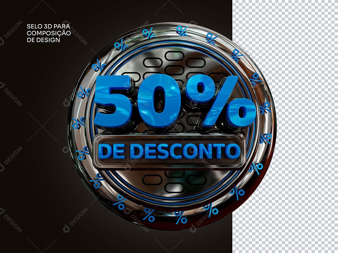 Elemento 3D 50% de Desconto Azul Para Composição PSD