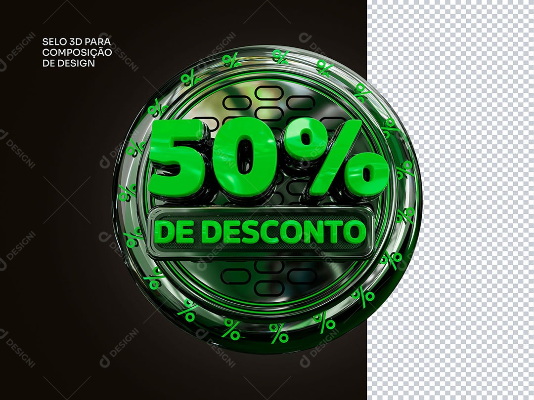 Elemento 3D 50% de Desconto Verde Para Composição PSD