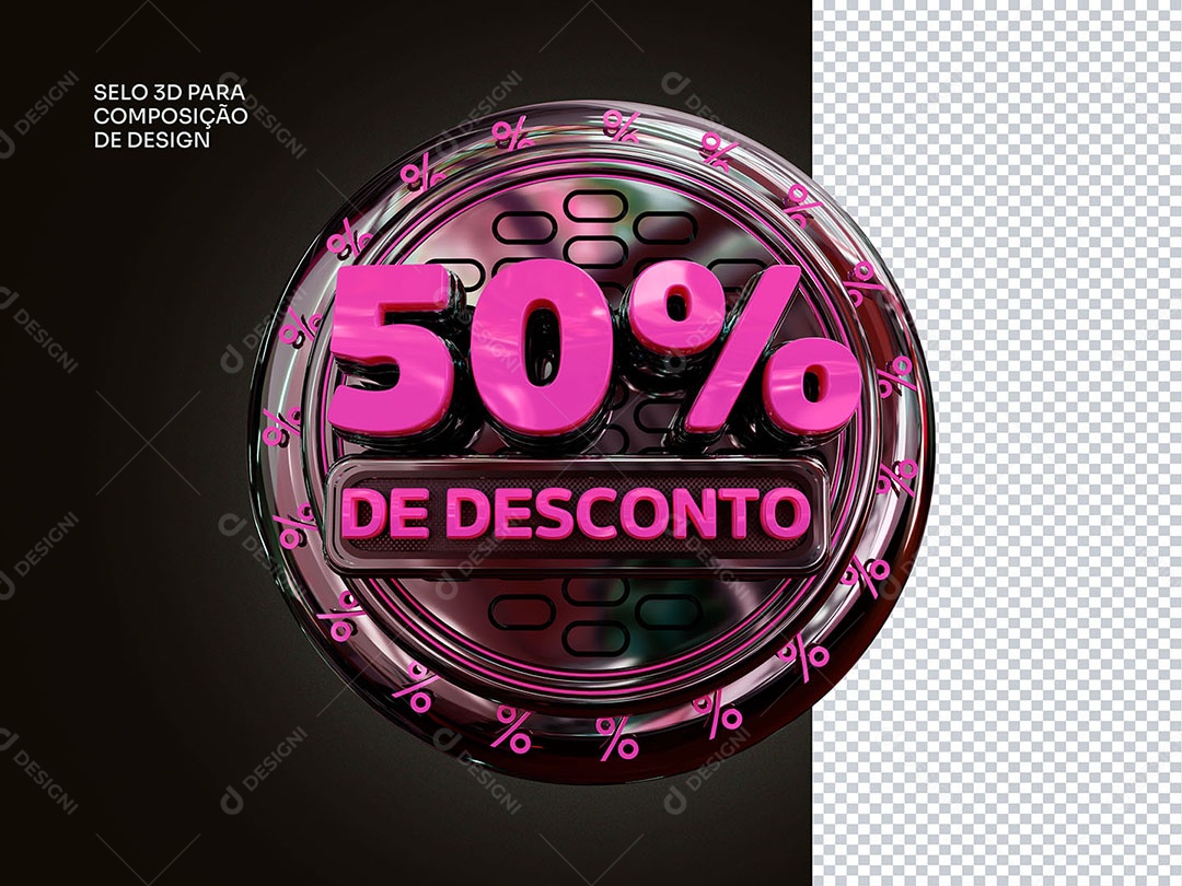 Elemento 3D 50% de Desconto Rosa Para Composição PSD